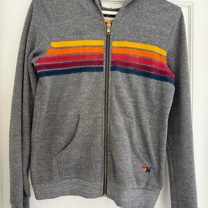 Aviator Nation Gray Zip-Up with Colorful Stripes